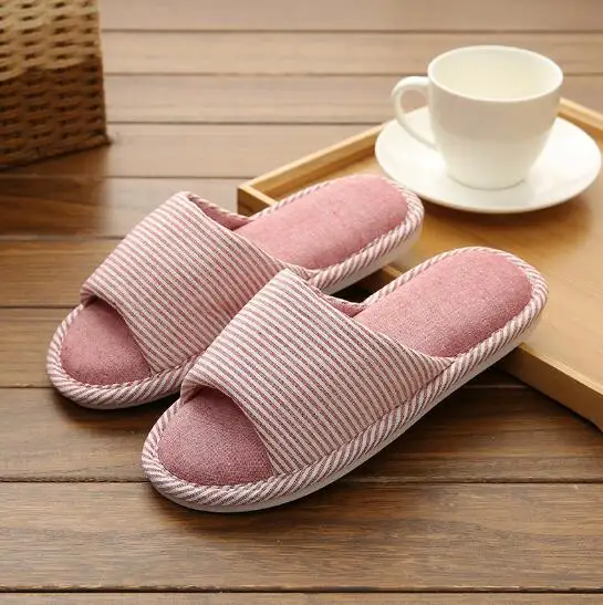 

Women Summer Linen Slippers Casual Striped Slides Couple Slippers Hot Home Slippers Breathable Linen Slippers Comfortable Slides