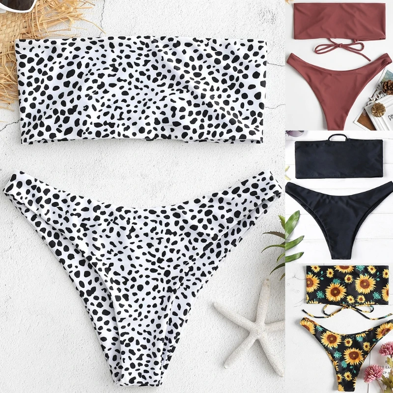 Женский соблазнительный однотонный комплект бикини из 2 предметов купальник