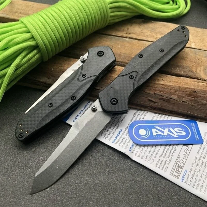 Murah Pisau Lipat Taktis Kekerasan Tinggi 9401-1 Benchmade Baru Serat Karbon Pegangan Batu Permukaan Cuci Luar Ruangan Pisau EDC