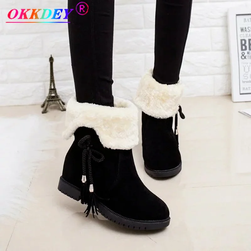 

Women's Winter Boots Luxury Thick-soled Snow Boots Plus Fleece Warm Mid-tube Boots Flat Solid Color Non-slip Short Mujer Zapatos