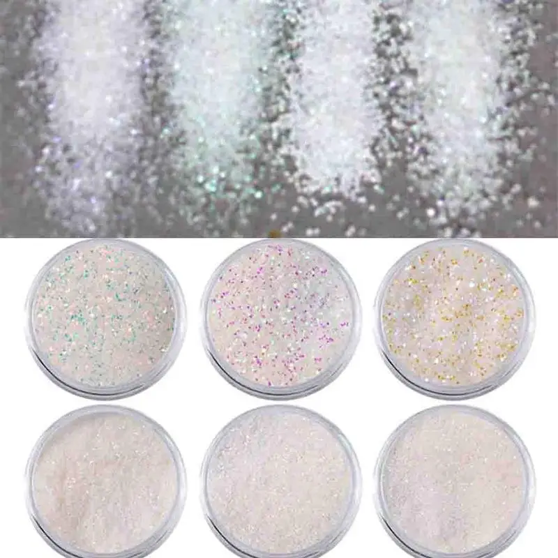 

6pcs/set Aurora White Sequins Nail Art Glitter Powder Mermaid DIY Small Flake Nail Decoration Powder Powder K4F2