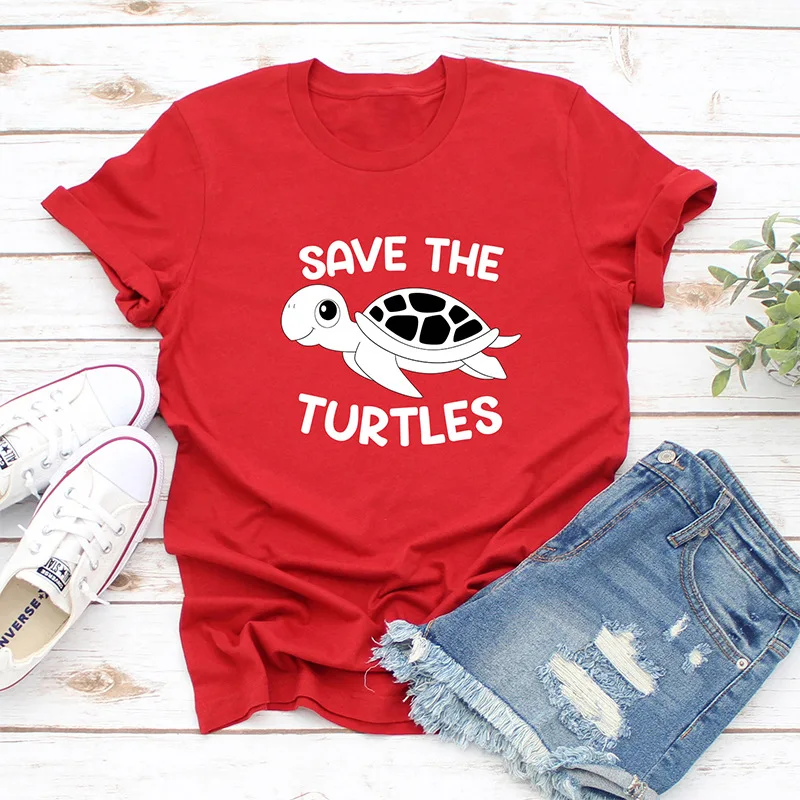 

Save the turtles Print Women T Shirt Short Sleeve O Neck Loose Women Tshirt Ladies Tee Shirt Tops Clothes Camisetas Mujer
