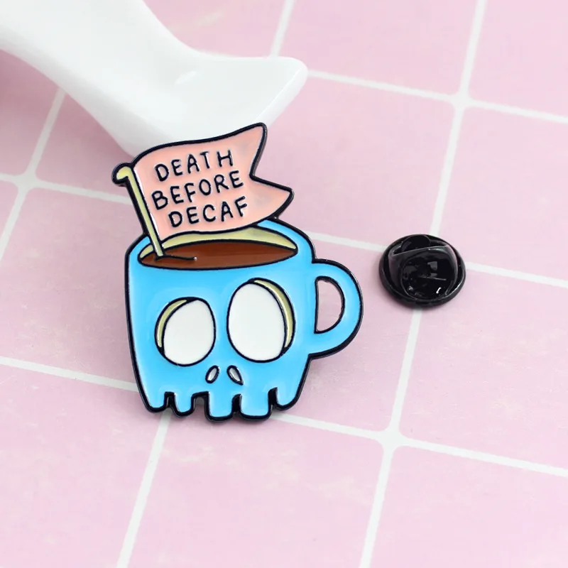 

XM-funny New Halloween Souvenirs Blue Skull Coffee Cup Creative Enamel Brooch Backpack Badge