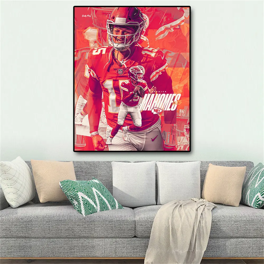 

Patrick Mahomes II Art Posters and Prints Wall Canvas Kansas City Chiefs Football Player Art Painting for Living Room Home Decor
