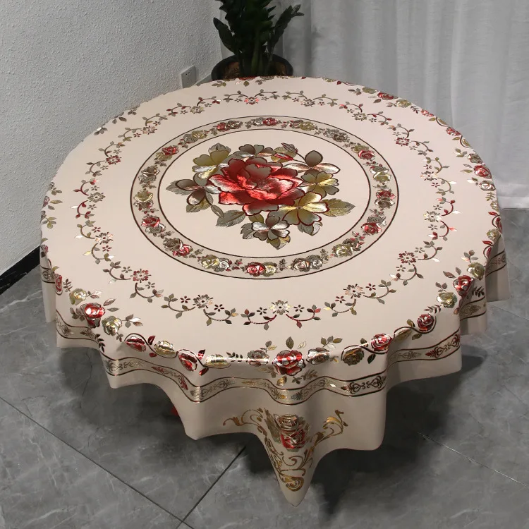 Водонепроницаемая и маслостойкая круглая обеденная скатерть из ПВХ с кружевной