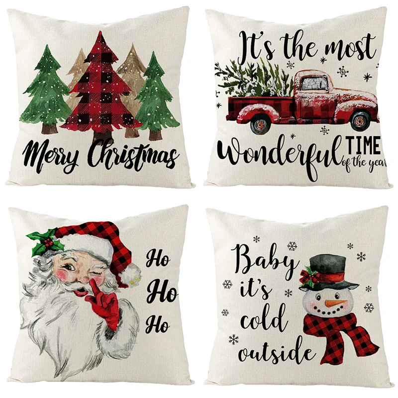 

Christmas Cushion Cover 45*45cm Pillowcase Sofa Cushions Pillow Cases Flax Peach Skin Pillow Covers Home Decor
