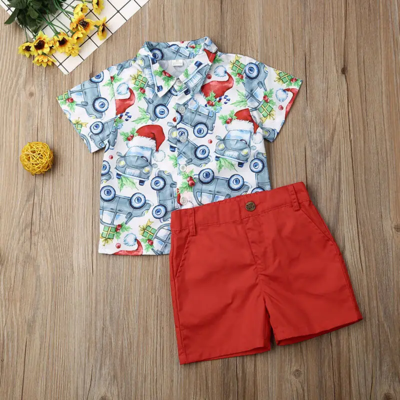 Изысканная детская одежда Рождественская рубашка с принтом такси для маленьких