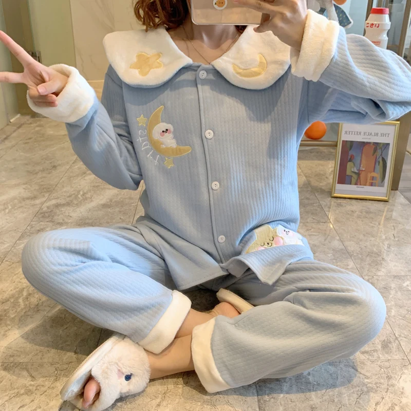 

Women Pajamas Comfortable Air Cotton Sleepwear Kawaii Strawberry Anime Pijamas Suit For Women Long Sleeve Winter Pyjama
