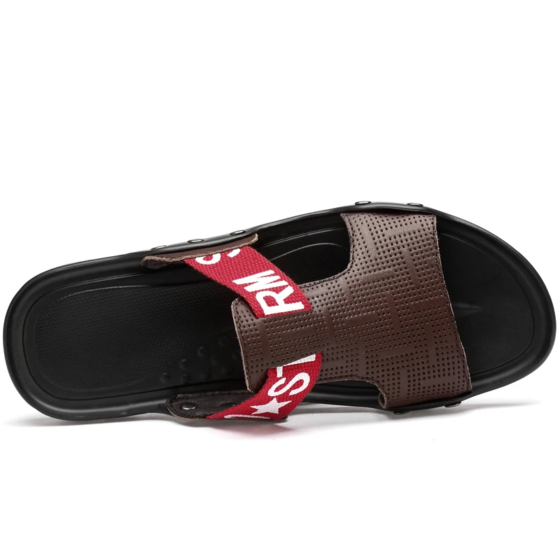 Шлепанцы мужские из натуральной кожи сланцы летняя обувь на плоской подошве