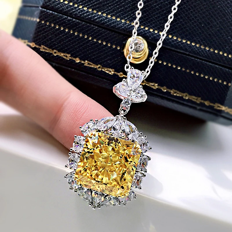 Sterling Silver 925 Chains Broken Ice Cut 13*13mm High Carbon Diamond Pendant Necklace For Women Wedding Party Fine Jewelry