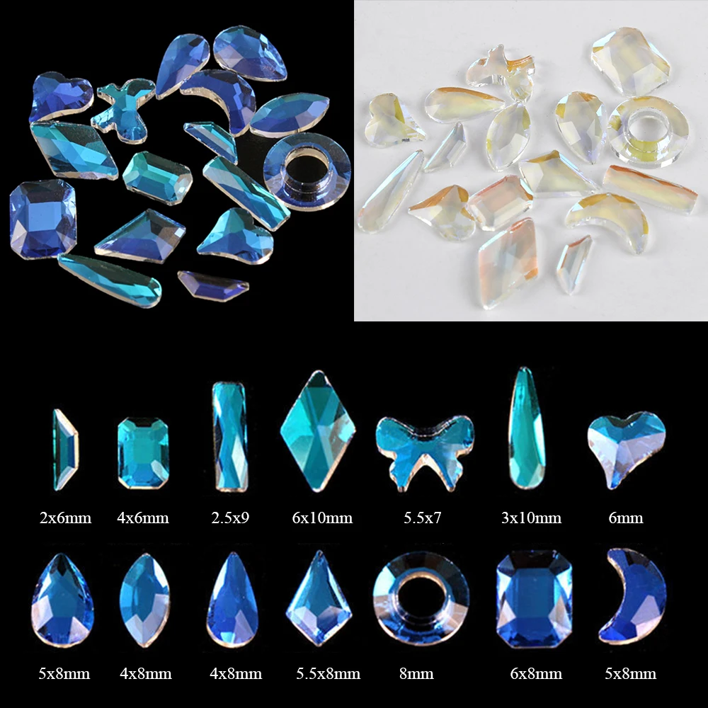 30шт. Смешанные Формы Ногтевые стразы Стекло Блестящая Декорация Прозрачные AB Капля-Кристаллы Глиттерные Камни