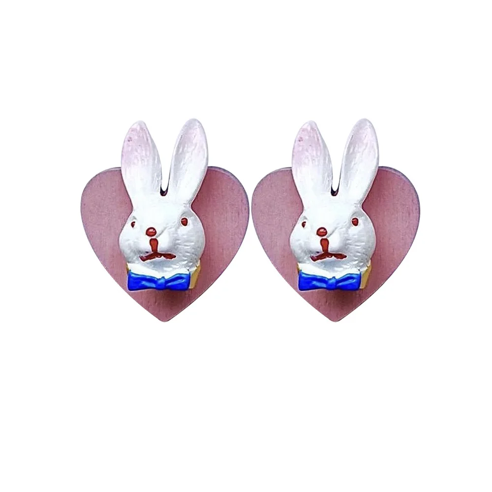

2020 trend earrings jewelry for women Cartoon cute girl rabbit wooden Love Pink Earrings Fashion woman earrings 2020 For gift