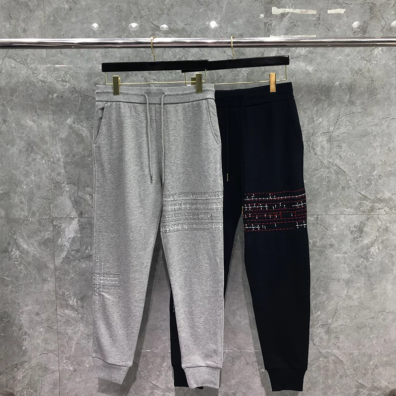 

THOM TB Sweatpants Autunm Winter Fashion Brand Pants Classic Cotton Lightweight Loopback Terry Mending Stitch Trousers
