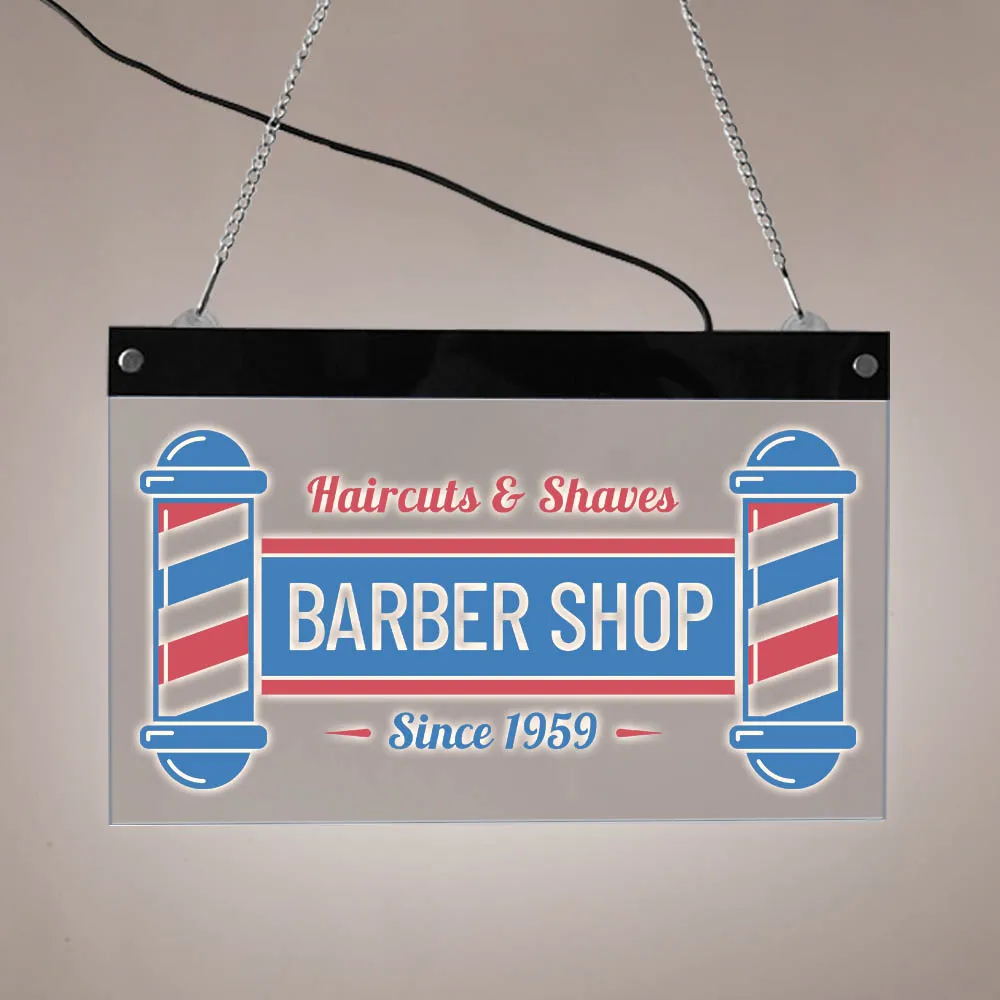 

Haircuts & Shaves Barber Shop LED Electronic Lighted Sign Hairdresser Custom Hair Salon Acrylic LED Edge Lit Barbershop Logo