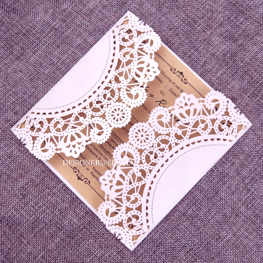 50 шт. крем лазерная резка свадебные Приглашения с конверт крафт версия для печати