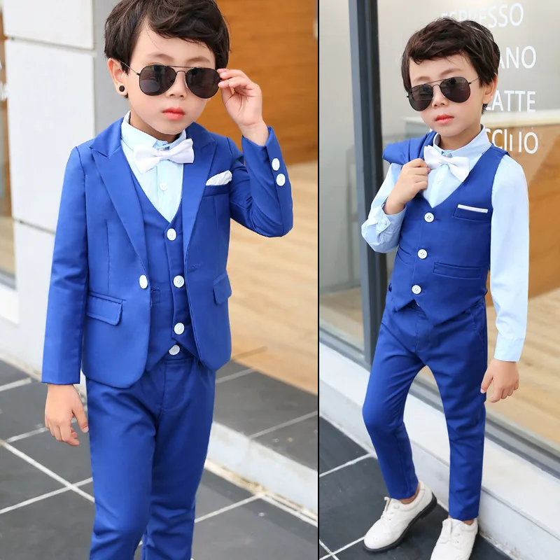 

Boys Formal 3pcs Suit Sets Spring Autumn Child British Style Blazer Vest Pants Clothing Sets Kids Host Party Costume