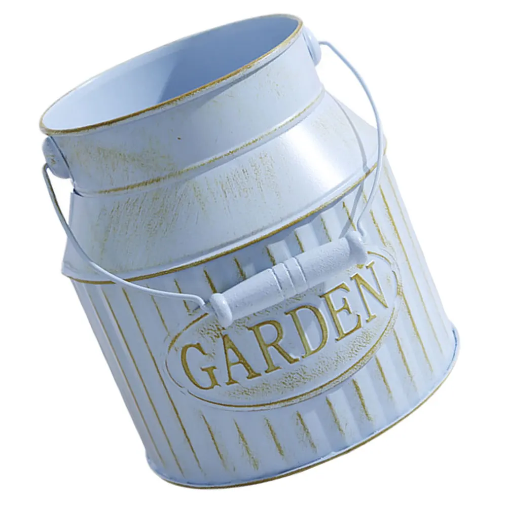 

1pc Vintage Flower Bucket Iron Bucket Planting Container Home Adornment (Blue)