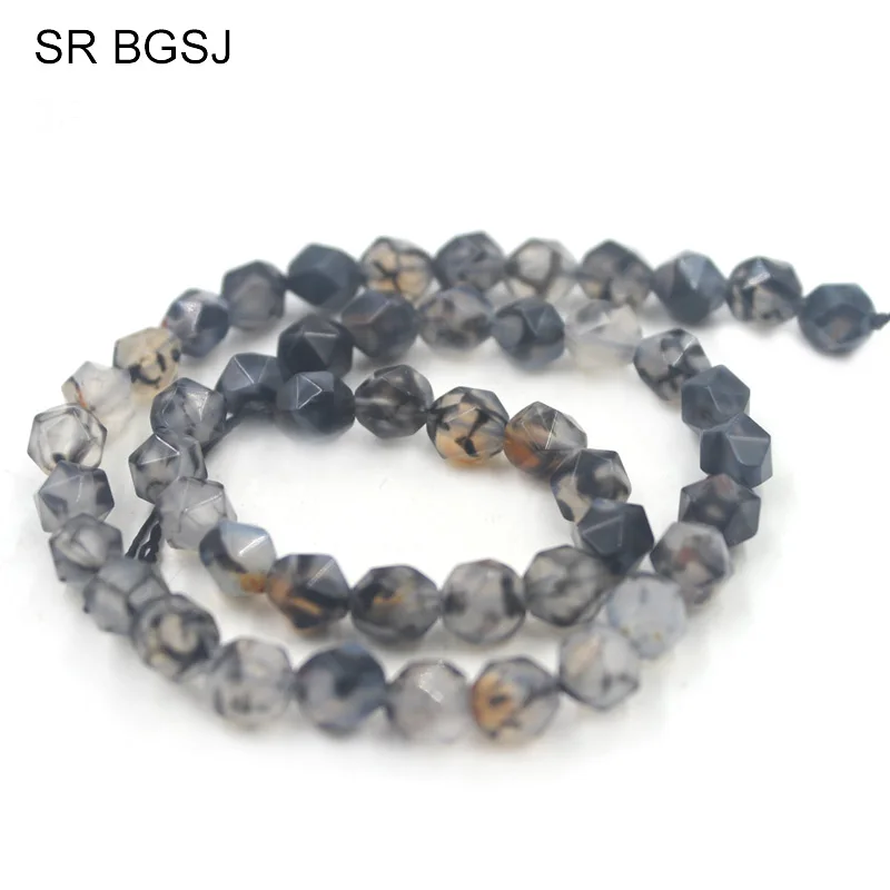 

Бесплатная доставка BGSJ 8 мм граненый круглый полигональный черный огненный агат оникс драгоценный камень натуральный камень фурнитура бус...
