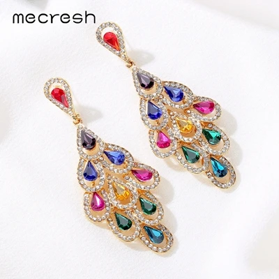 Multicolor Mecresh массивные каплевидные большие висячие серьги с кристаллами, модные ювелирные изделия, стразы в виде листьев, большие женские свадебные серьги MEH1576 - Окраска металла: Multicolor
