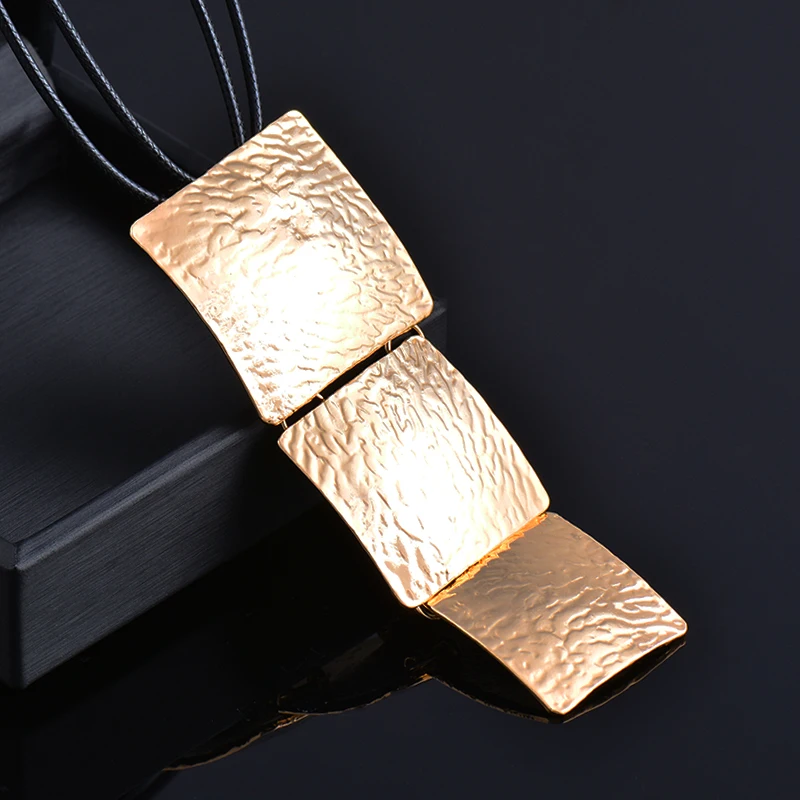 

SINLEERY Sexy Big Square Long Pendant Necklace Black Leather Chain Maxi Statement Jewelry For Women ZD1 SSF
