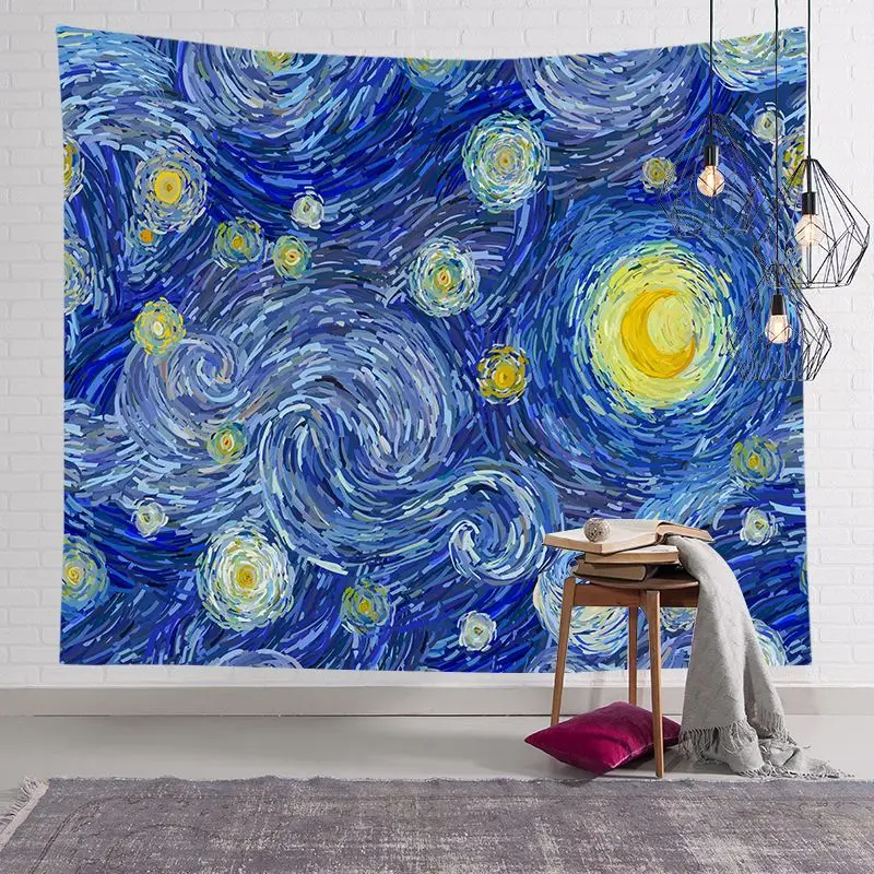 

Картина с изображением Звезды Луны ночи Ван Гога, украшение для гостиной, настенный подвесной гобелен, домашний декор, искусство, коврик для...