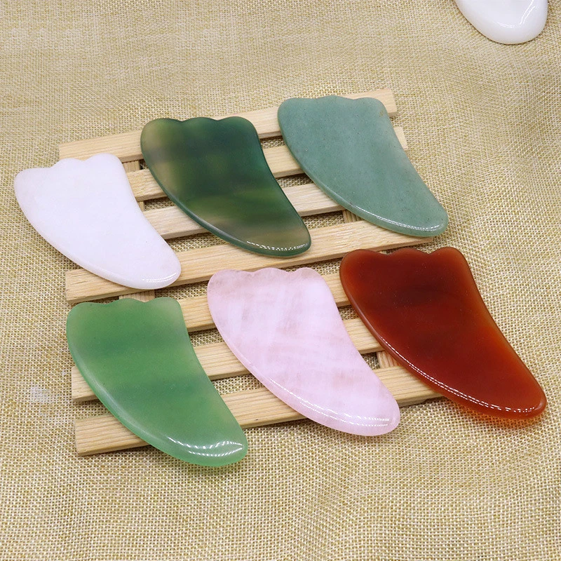 

1pcs 11.5*6cm Natural Jade Guasha Massage Scraper Pressure Therapy Rose Quartz Agate Acupoint Massager Facial Eye Body Care