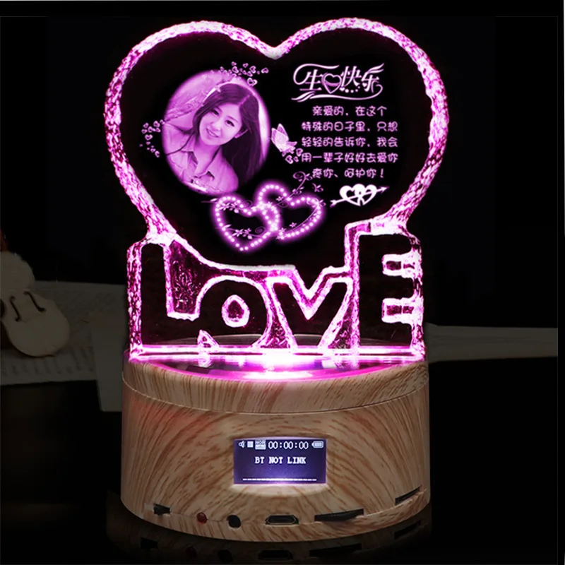 Bluetooth Хрустальная музыкальная шкатулка DIY Фото текст на заказ креативные подарки