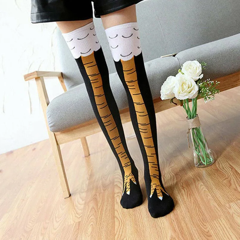 

Women Crazy Funny Chicken Leg Cluck Novelty Knee Thight High Sock Breathable Fitness Gift ENDQ