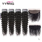 Yyong волосы 34 Бразильские глубокие волнистые пряди с фронтальной 100% Remy натуральные кудрявые пучки волос пряди с 13x4 кружевной фронтальной можно окрашивать