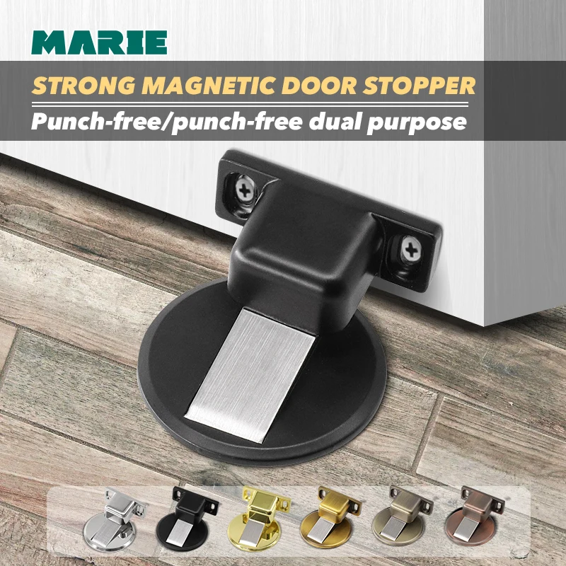 

MARIE Strong Magnetic Door Stopper Nail-Free Hidden Door Holder No Punch Catch The Floor Zinc Alloy Furniture Door Hardware