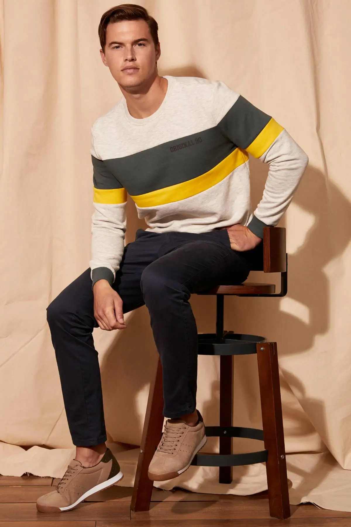 DeFacto мужской модный свитер в полоску с рисунком из хлопка Повседневный пуловер