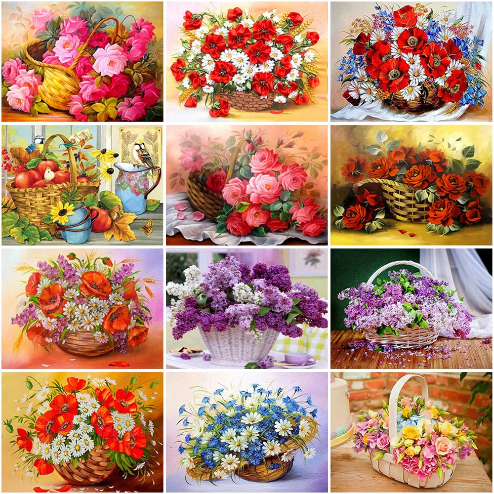 

5D Diamond Painting Cross Stitch Flower Basket Full Round Square Drill DIY Mosaic Diamond Embroidery Rhinestones Home Decor Gift