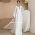 Женское свадебное платье до пола It's yiiya, белое шифоновое платье А-силуэта с V-образным вырезом и длинными рукавами на лето 2022