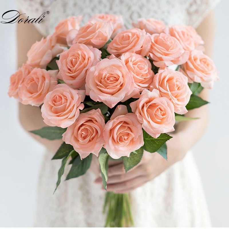 10 шт. в партии красные розы искусственные цветы настоящие на ощупь латексные