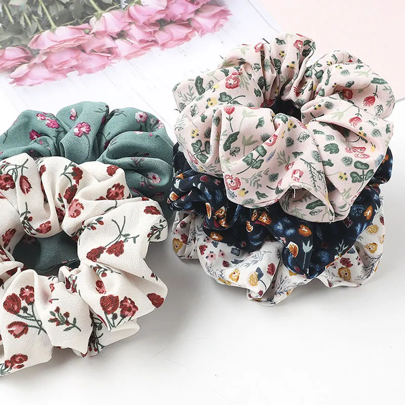 

Sweet Scrunchies Floral Print Women Elastic Hair Bands Fashion Vintage Hair Rope Elegant Scrunchies Headwear Hair Accessories