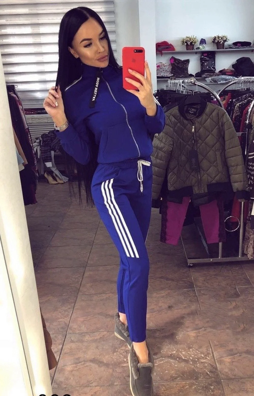 

Donsignet Fashion Women's Suit Spring New Casual High Neck Zipper Solid Color Stripe Printing Short Trousers Two-piece Suit