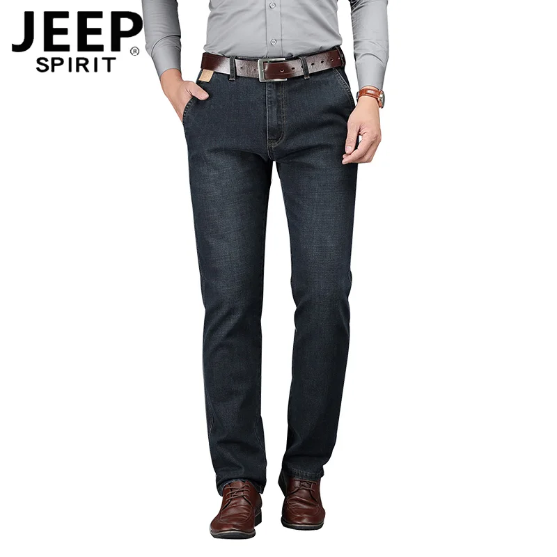 JEEP SPIRIT/Брендовые джинсовые брюки, мужские повседневные Прямые осенние джинсы со средней талией, мужские черные и синие джинсы, большие размеры 30-44, Hombre - Цвет: Черный