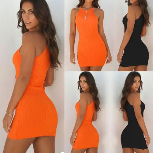Летнее платье 2020 Стильное женское сексуальное облегающее однотонное мини-платье