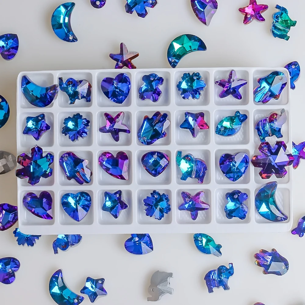 

ZHUBI 20pcs Austria Crystal Heart Pendant Blue Color Glass Loose Charms Beads For DIY Making Jewelry Needlework Accessories