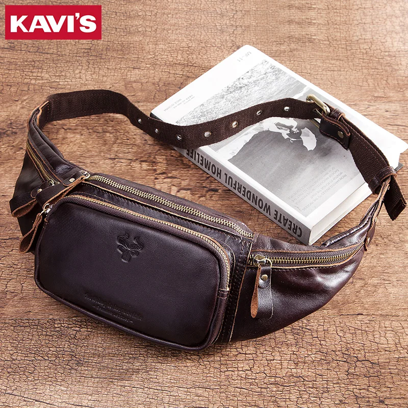KAVIS хит 100% воловья кожа натуральная поясная сумка для мужчин мужская с петлями