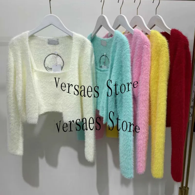 

21 luxury design letter printing fashion women's top set temperament round neck single breasted cardigan coat + sexy slim sling