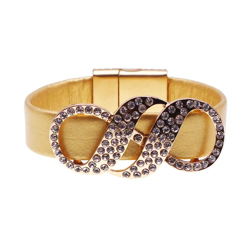 

D&D Cute Leather Bracelets Fashion Ladies Bohemian Stars Charm Wide Wrap Crystal Bracelet Femme Jewelry Gift