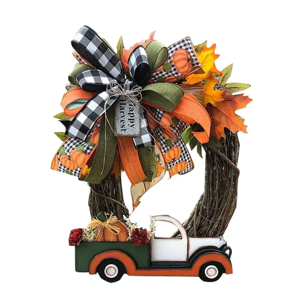 

1Pcs Halloween Farmhouse Wreath Decorations Vintage Thanksgiving Pumpkin Truck Wreath Window Door Wall Hanging Decor