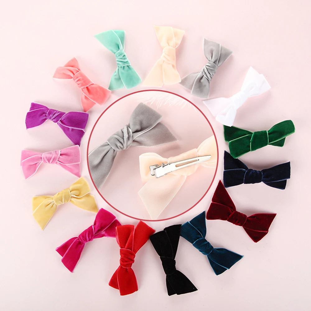 Заколки для волос девочек бархатные ярких цветов с бантом |