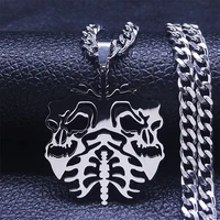 dark punk skeleton lung stainless steel chain necklaces womenmen silver color necklace jewelry colliers n1104s06