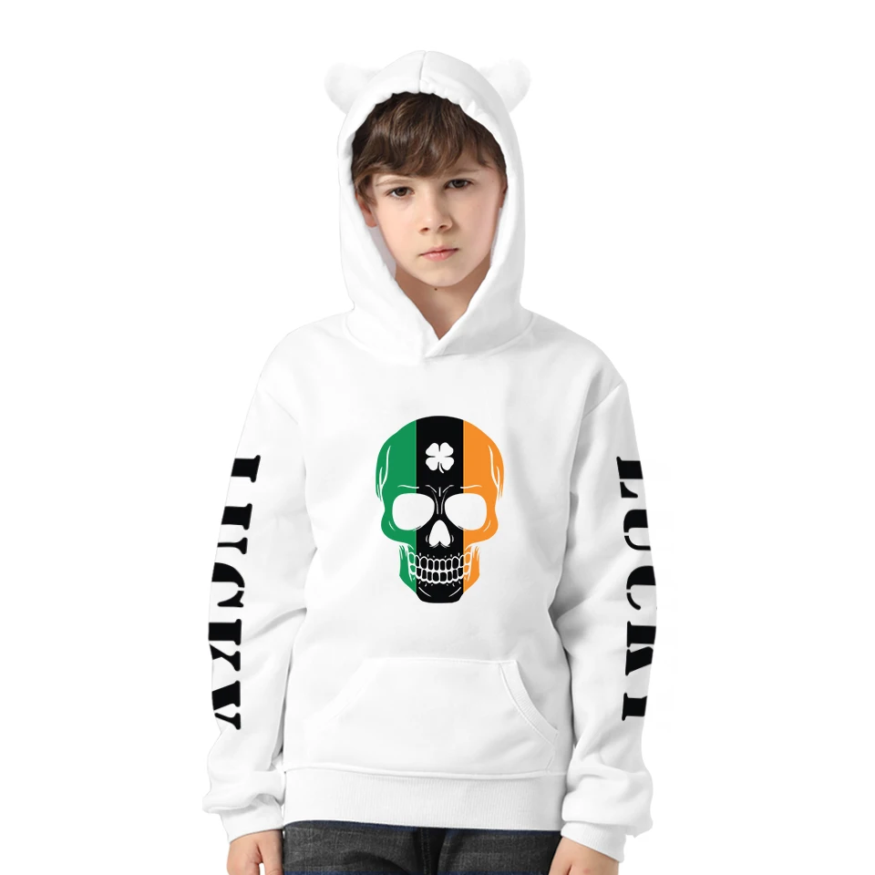 

St. Patrick's Day Cat Ear Hoodies Long Sleeve Letter printing Hooded Sweatshirts Hot Sale Casual Children's Clothing