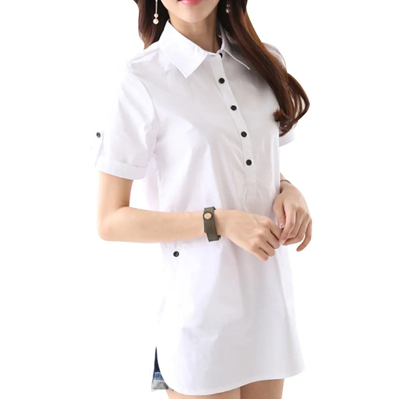 Кимоно Летний стиль Blusa Feminina женские хлопковые рубашки S-3XL белый короткий рукав