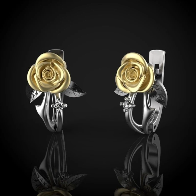

Exquisite Two Tone Rose Flower Clip Earrings For Women Girls Wedding Party Ear Clip Fashion Valentine's Day Jewelry Gift B4T752
