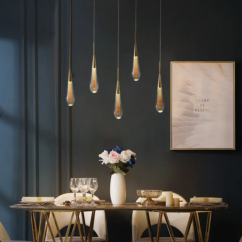 

Crystal LED Pendant Lights Luxury Water Drop Shape Lamp For Bedside Living Room Decoration Modern Art Gold Loft Hanging Lamp