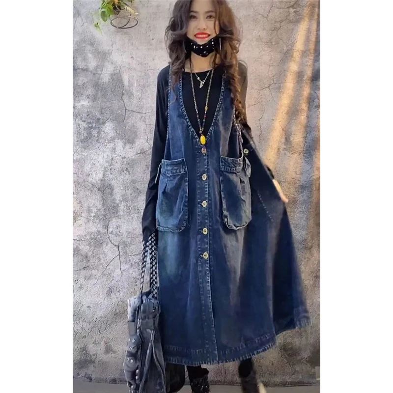 Женское джинсовое платье без рукавов Max LuLu винтажное весеннее с V образным